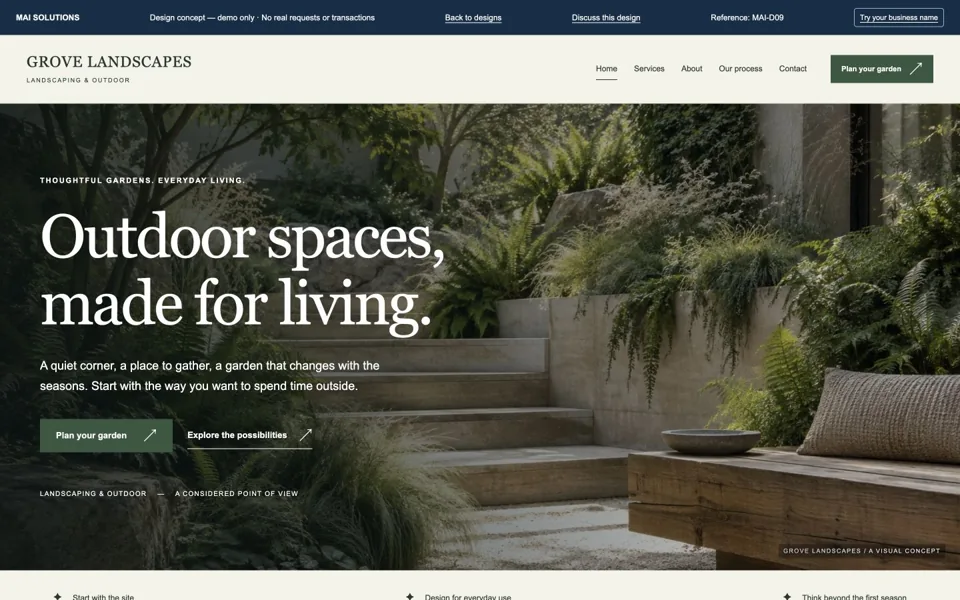 Rendered GROVE LANDSCAPES landscaping & outdoor homepage concept