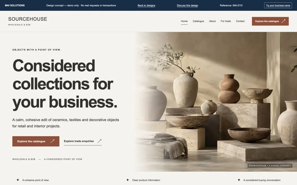 Rendered SOURCEHOUSE wholesale & b2b homepage concept